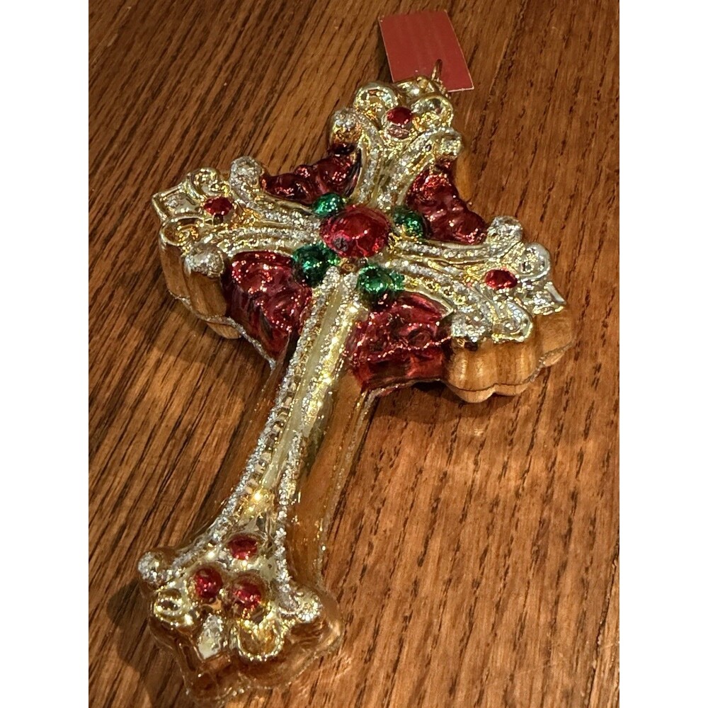 European Glass Mouth Blown Colorful Blessings Ornament Religious Cross Christmas - Picture 2 of 6